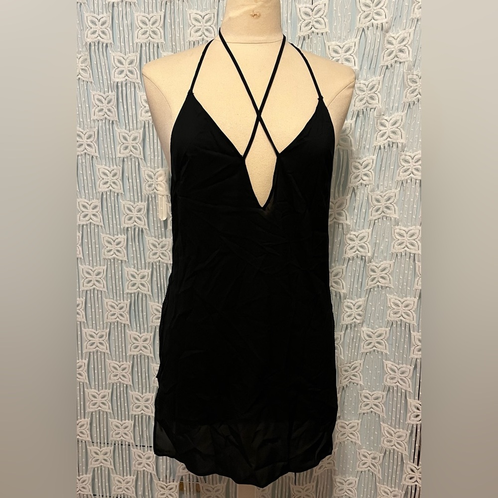 Victoria Secret Black Cross Strap Plunge & Lace Slip Chemise